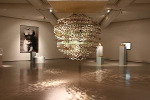 Interior view of modern and contemporary art museum in Nice displaying artworks
