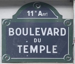 Street sign plaque for Boulevard du Temple in Paris