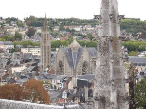 View of Saint-Nicaise Church in Rouen from the north aisle gutter of Saint-Ouen Abbey