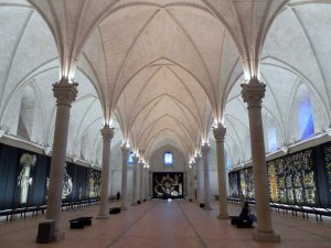 Large patient hall with Chant du monde tapestry in historic Saint-Jean hospital Angers