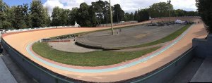 Velodrome Georges-Préveral in Lyon during French championship event with cyclists on track and spectators