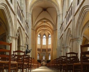 Interior view of Saint-Bénigne Cathedral in Dijon showing the architectural details