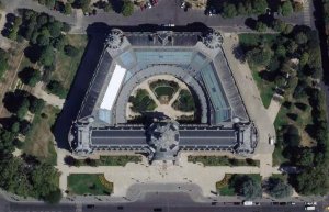 aerial view of Petit Palais and surrounding central Paris urban landscape