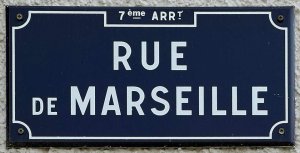 Street name plaque for Rue de Marseille in Lyon
