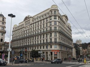 Historic Anciennes Galeries Lafayette building in Lyon with classic architecture