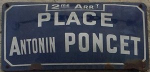 Street name plaque for Place Antonin-Poncet in Lyon France