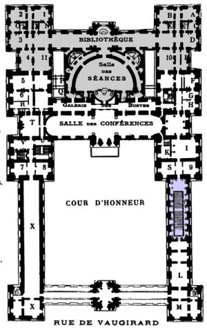 Architectural plan of Luxembourg Palace showing grand staircase and Senate chamber layout