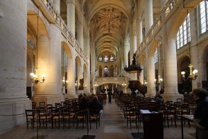 Interior view of the choir area in Saint-Étienne-du-Mont church in Paris