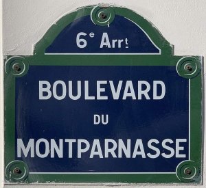 Street name plaque for boulevard du Montparnasse in Paris