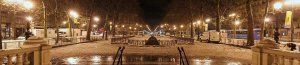 Tents sheltering homeless people at Place de la République in Paris during snowfall