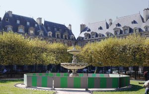 south-west fountain in the square louis-xiii at place des vosges paris