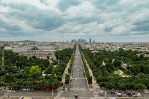 Panoramic view of the Champs-Élysées avenue in Paris from the Roue de Paris observation wheel