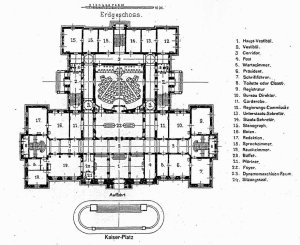 Design plan of the ground floor for the Palace of the Alsace-Lorraine Diet by architect Skjold Neckelmann
