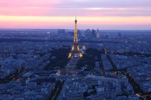 aerial view of the illuminated eiffel tower at night