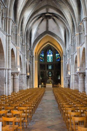 Interior view of Saint-Jacques church showing its architectural details in Reims
