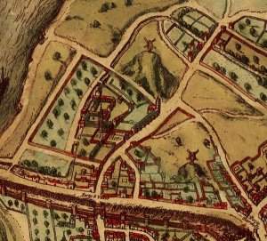 Historical illustrated map of the Abbey of St. Victor in Paris from 1572
