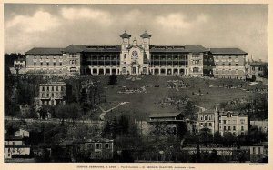 Black and white process print showing the Hospice Debrousse building in Lyon