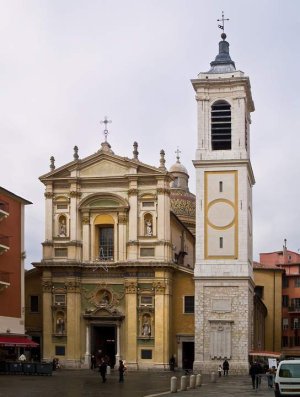 Facade of Nice Cathedral dedicated to Saint Reparata in the French Riviera