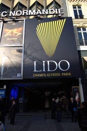 Exterior facade of Le Lido cabaret theater in Paris