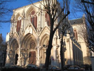 Front view of Redemption Catholic Church in Lyon, France