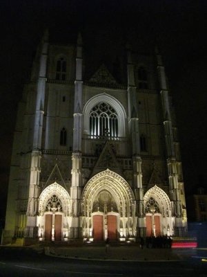 Saint Peter Cathedral of Nantes illuminated at night