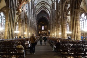 intricate interior view of Cathedral of Our Lady in Strasbourg showing architectural details