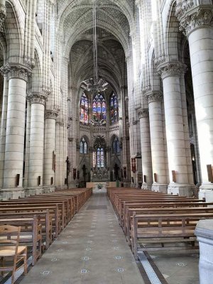 Interior view of Saint-Similien Church in Nantes showing altar and architectural details