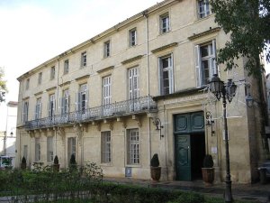 Facade of the historic Belleval Hotel, former Montpellier town hall, with classical architecture