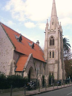 Exterior view of the Reformed Church in Nice on Rue Maccarani in the Music Quarter