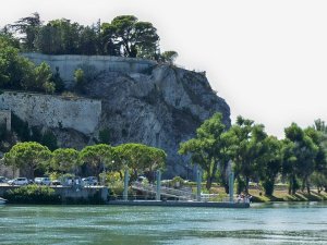 River shuttle jetty at Avignon with boats docked along the quay