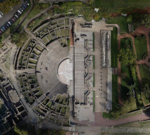 Aerial orthophotograph showing the ancient Theatre and Odeon area on Fourvière hill in Lyon