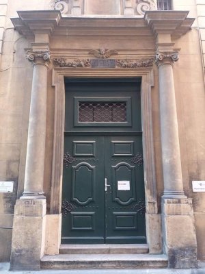 entrance portal of the north belfry at Saint François de Sales Church in Lyon