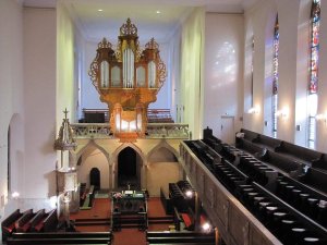 Interior view of Saint William's Church in Strasbourg showing architectural details