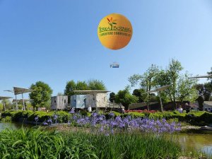 Tethered balloon rising 150 meters over Terra Botanica park center