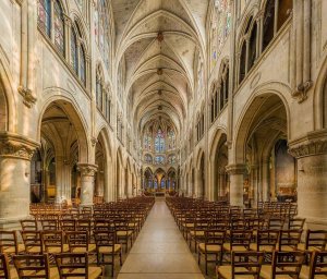 Interior view of the nave at Saint-Séverin church in Paris