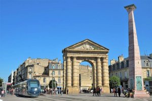 Wide view of Place de la Victoire square in Bordeaux, France with surrounding buildings