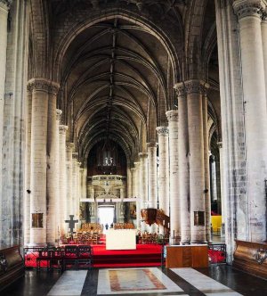 Central nave of Saint-Maurice church interior in Lille with architectural details