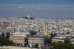 Panoramic view of Montmartre and Paris skyline from Notre-Dame de Paris