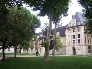 Inner courtyard view of Hospital Saint-Louis in Paris with historic architecture