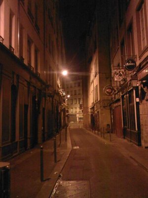sainte-catherine street in lyon illuminated at night