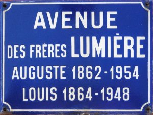 Street name sign plaque for Avenue des Frères Lumière in Lyon