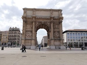 View of the Porte d'Aix triumphal arch in Marseille, France