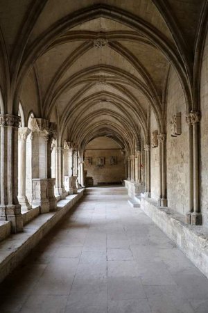 Gothic corridors of Saint-Trophime cloister in Arles with detailed arches
