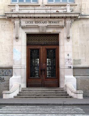 Entrance front door of Lycee Edouard Herriot in Lyon, France
