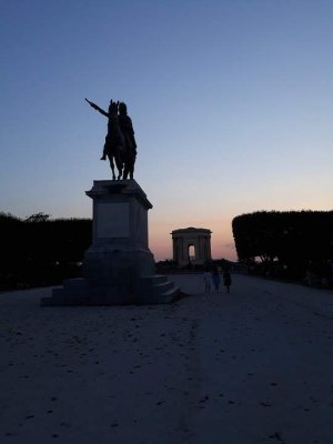 Bronze equestrian statue of King Louis XIV on horseback in Montpellier