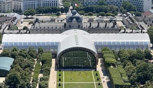 Grand Palais Éphémère building seen from the Eiffel Tower in Paris
