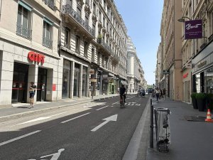 Street view of Rue Grenette in Lyon with buildings and urban elements