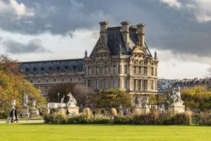 Pavillon de Flore seen from Tuileries Garden in Paris