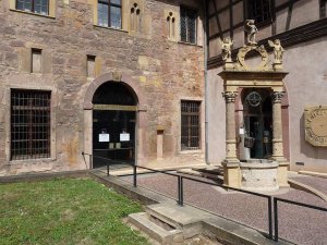Renaissance well in front of the Unterlinden Museum entrance in Colmar