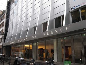 Exterior view of the Masonic temple of Grand Orient de France on Rue Cadet in Paris